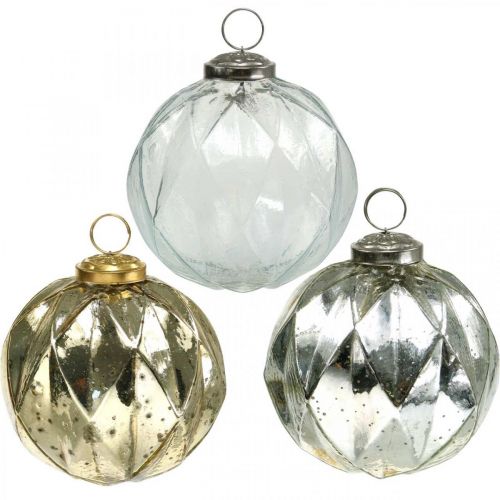 Floristik24 Vintage kerstballen glas met patroon Ø10,5cm 3st