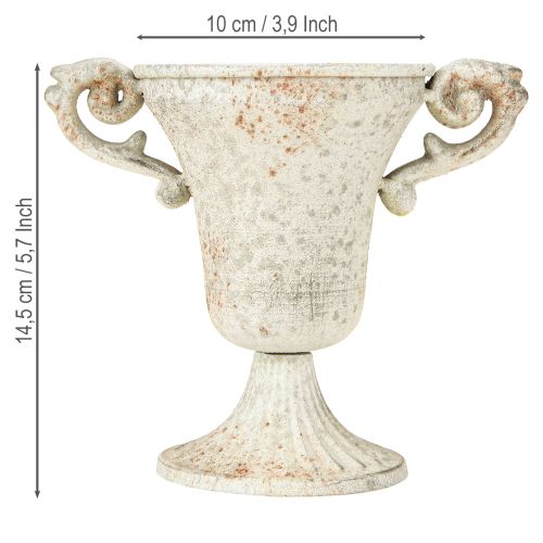 Artikel Vintage decoratieve metalen beker met handvat Shabby Chic H14,5cm