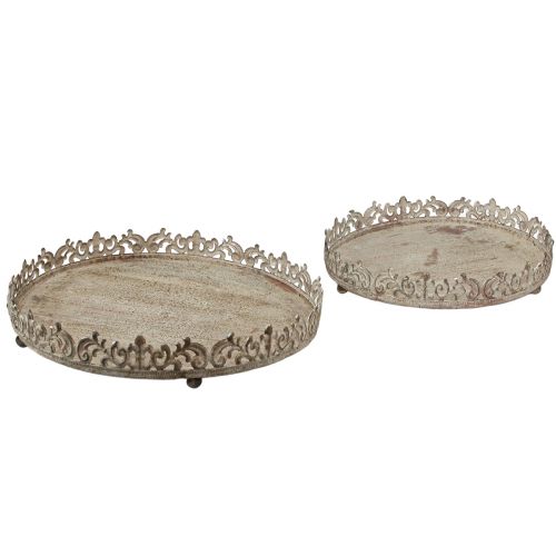 Floristik24 Vintage decoratief dienblad rond met pootjes grijs Ø30/35cm set van 2 stuks