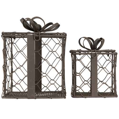 Floristik24 Vintage draadmand cadeau metaalgrijs 10,5/7,5cm set van 2 stuks