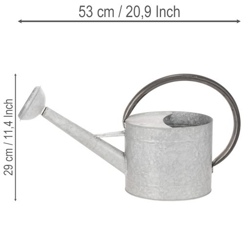 Vintage metalen gieter, zilvergrijs, stijlvolle tuindecoratie, bloemenvaas, L53cm H29cm | Floristik24.nl