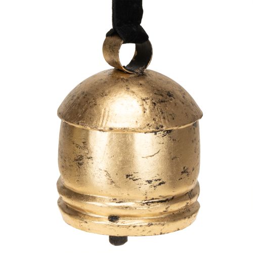 Vintage bel goud met zwart fluwelen lint H15cm