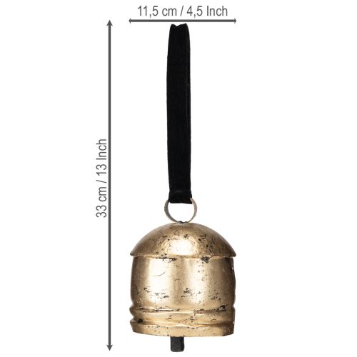 Floristik24 Vintage bel goud met zwart fluwelen lint H15cm