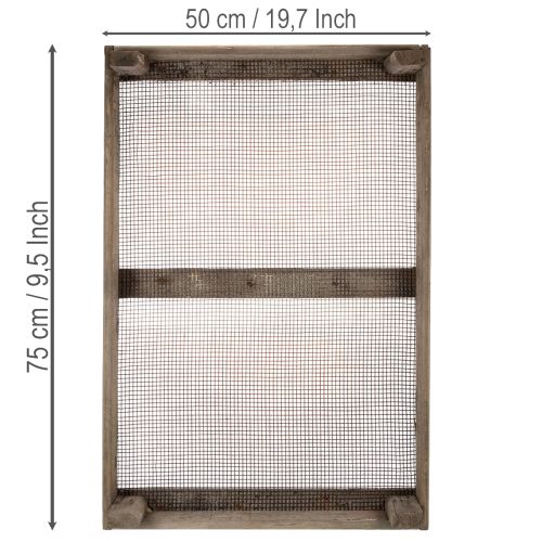 Artikel Vintage houten doos met draadgaas, landelijke stijl, uienzeef, decoratief, 75×50×14 cm