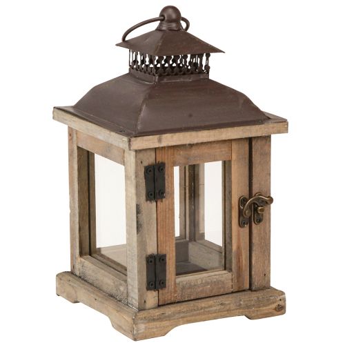 Floristik24 Vintage lantaarn donkerbruine houten lantaarn 15×15cm H26cm
