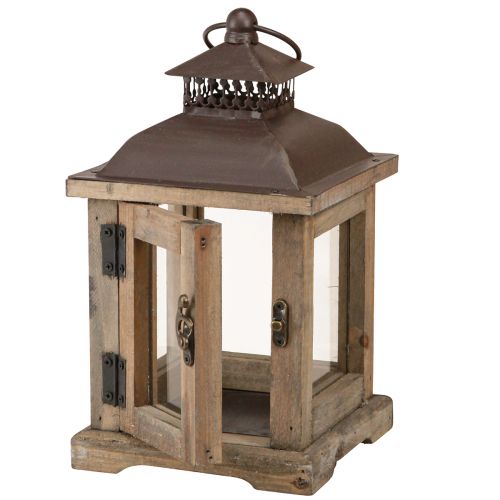 Artikel Vintage lantaarn donkerbruine houten lantaarn 15×15cm H26cm