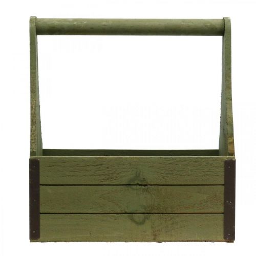 Floristik24 Vintage plantenbak houten gereedschapskist olijfgroen 28×14×31cm