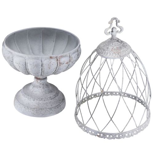 Artikel Vintage trofee schaal metaal decoratie vogelkooi grijs 26×61cm