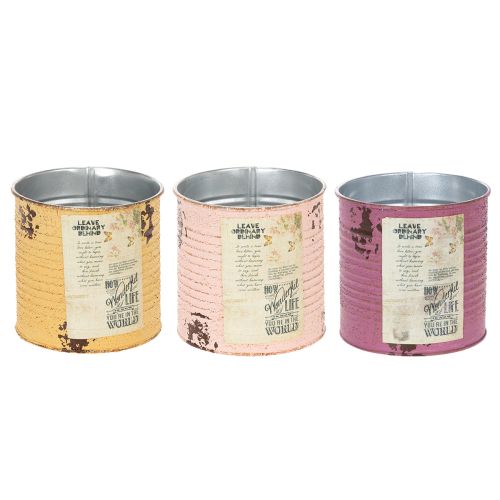 Artikel Bloempot/blik in vintage-stijl met opschrift voor binnendecoratie, 11 cm, 3 stuks