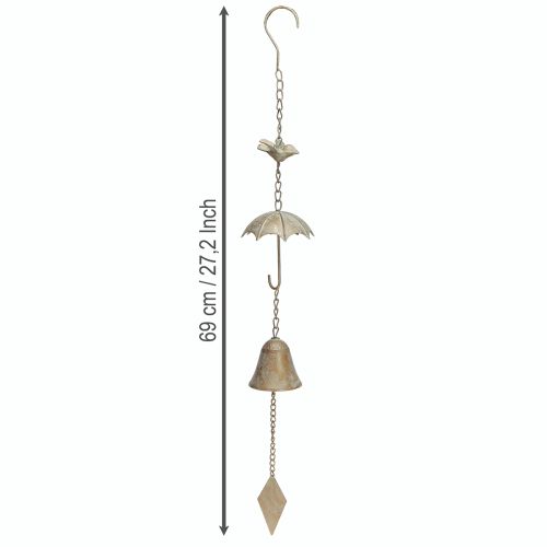 Artikel Vintage windgong metalen decoratie met paraplu en bel 70cm