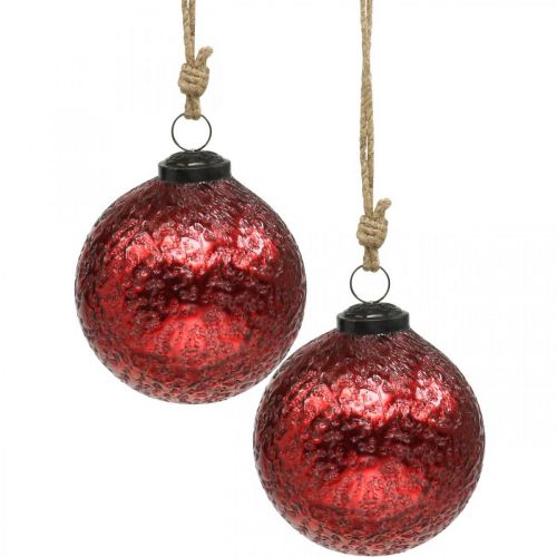 Vintage kerstballen glas kerstballen rood Ø10cm 2st