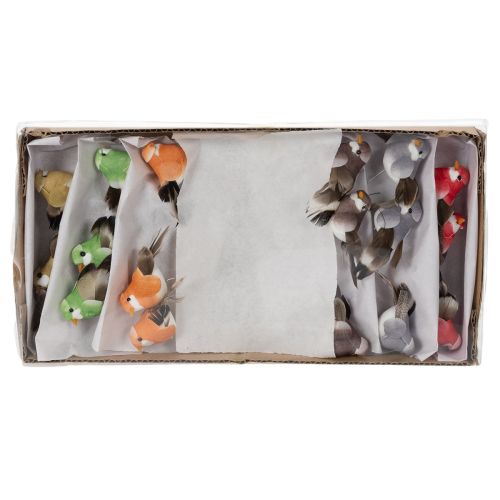 Artikel Decoratieve vogels, kunstmatige woondecoratie, lente, met kleurrijk verenkleed van echte veren, 5 cm, 18 stuks
