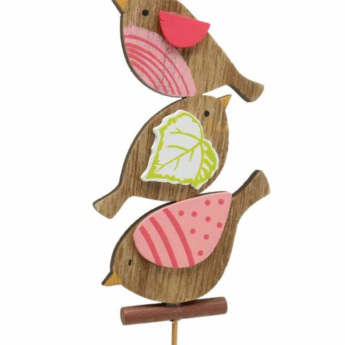 Artikel Lentedecoratie vogels met stok hout assorti H10,5cm 12 st