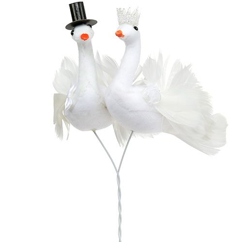 Vogel bruid en bruidegom wit 38cm