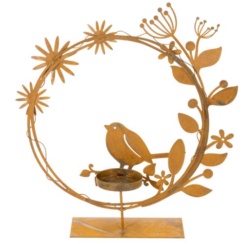 Decoratieve theelichthouder met vogelmotief en bloemmotief, roestkleurige look, 24 x 27 x 6 cm | Floristik24.nl
