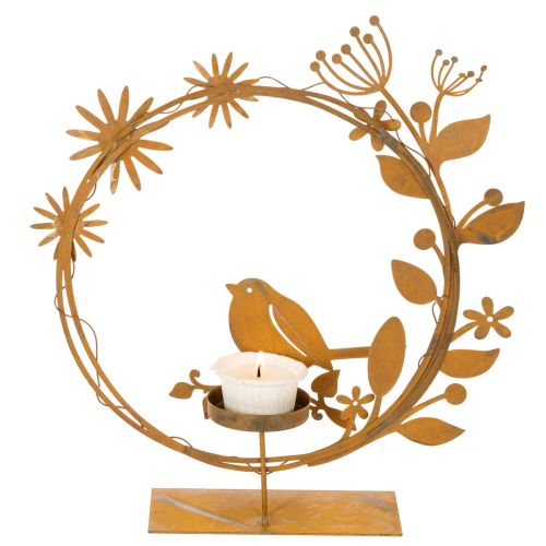 Decoratieve theelichthouder met vogelmotief en bloemmotief, roestkleurige look, 24 x 27 x 6 cm | Floristik24.nl