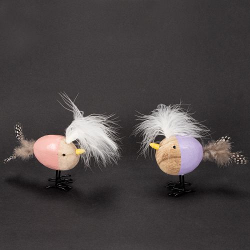 Artikel Decoratieve houten vogel met veren en een kleurrijk lijfje voor tafeldecoratie, 10 cm, 6 stuks