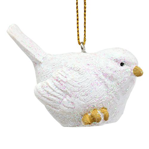 Floristik24 Vogel wit met mica 5cm 3st