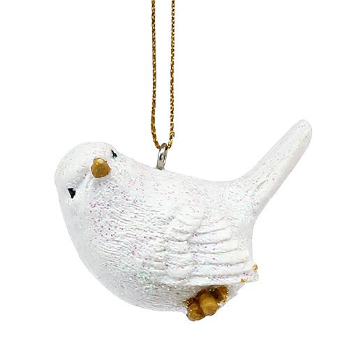 Floristik24 Vogel wit met mica 5cm 3st