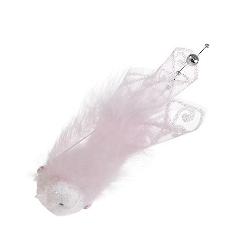 Floristik24 Vogel op clip 14cm roze, mica 2st