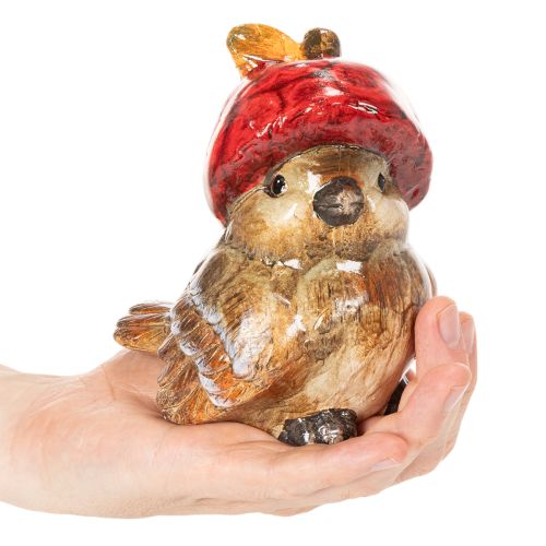 Decoratief vogelbeeldje met rode appelmuts, herfstdecoratie, 13 cm | Floristik24.nl