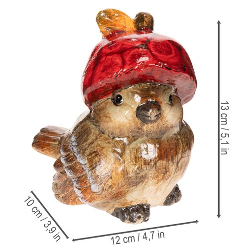 Decoratief vogelbeeldje met rode appelmuts, herfstdecoratie, 13 cm | Floristik24.nl