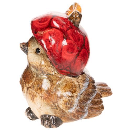 Decoratief vogelbeeldje met rode appelmuts, herfstdecoratie, 13 cm | Floristik24.nl
