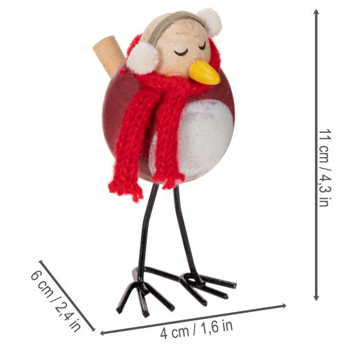 Decoratief vogelbeeldje met sjaal, winterdecoratie, 11 cm, 4 stuks | Floristik24.nl