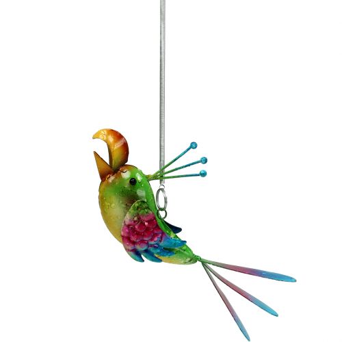Vogel om groen, roze, blauw 19,5cm op te hangen