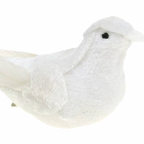 Floristik24 Duif gevlokt met veren en clip wit 13,5cm 4st