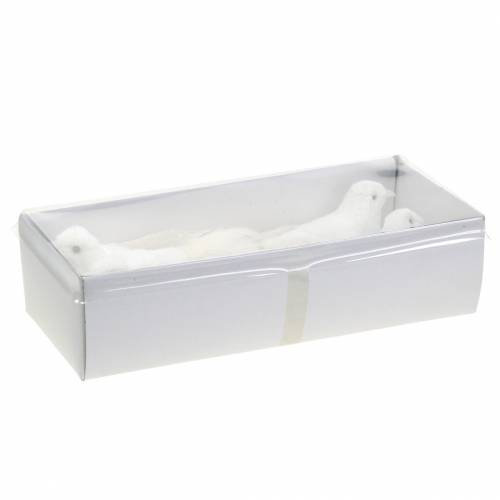 Floristik24 Duif gevlokt met veren en clip wit 13,5cm 4st
