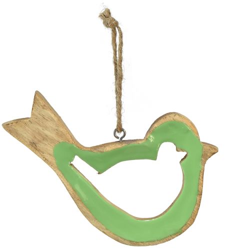 Vogeldecoratie houten decoratieve hanger groen naturel 15,5x1,5x16cm