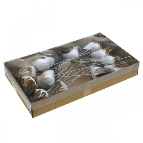 Floristik24 Lente, vogel aan draad, bloemdecoratie wit, natuurlijke kleur H4,5cm 12 st