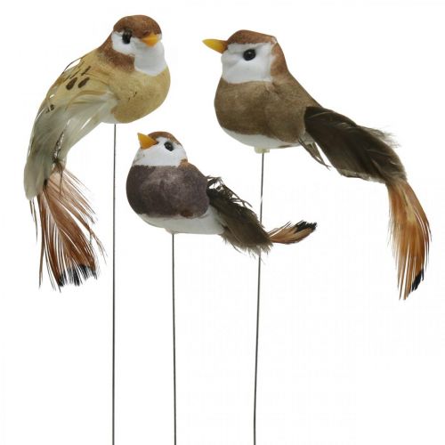 Floristik24 Lentedecoratie, minivogels, decoratieve vogels op draad bruin, beige H2,5cm 24 st