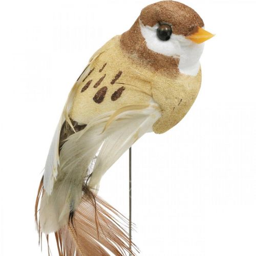 Artikel Lentedecoratie, mini vogels, decoratieve vogels op draad bruin, beige H2.5cm 24st