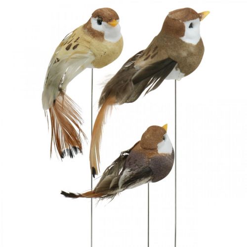 Floristik24 Lentedecoratie, minivogels, decoratieve vogels op draad bruin, beige H2,5cm 24 st