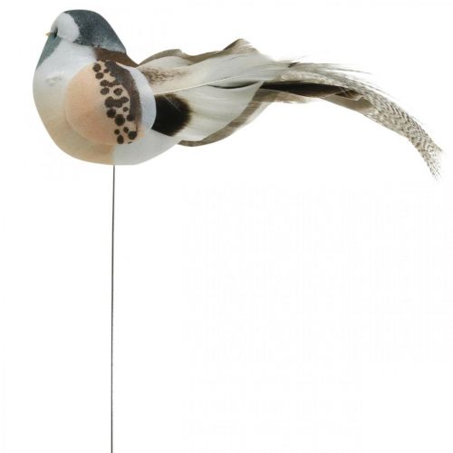 Floristik24 Vogeldecoratie, vogels op draad, veerdecoratie blauw, bruin H3.5cm 12st