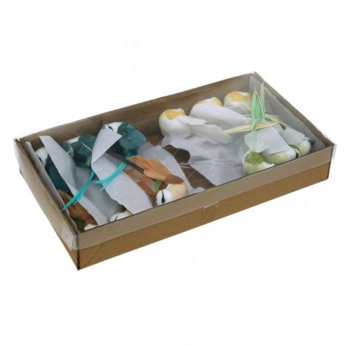 Floristik24 Decoratieve vogels, lentedecoratie, vogels met veren, zomer, vogels op draad, kleurrijk H3.5cm, 12 stuks