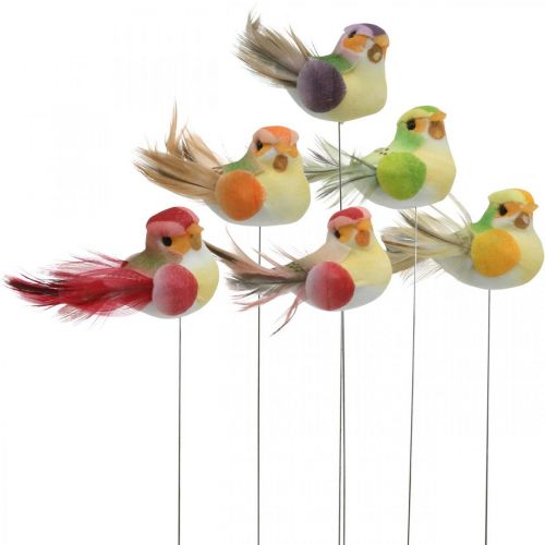 Floristik24 Lente, vogel aan draad, bloempluggen kleurrijk H2,5cm 24 st