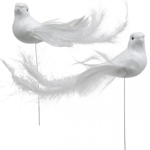 Artikel Huwelijksdecoratie, duiven op draad, huwelijksduiven wit H4.5cm 12st