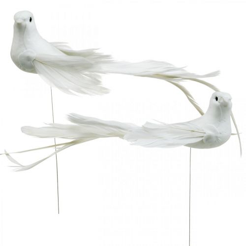 Witte duiven, bruiloft, decoratieve duiven, vogels op draad H6cm 6st