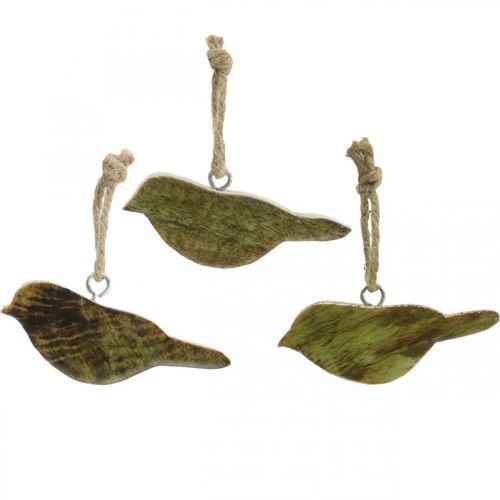 Artikel Vogels om op te hangen, lentedecoratie, houten hanger natuur, groen H4cm 6st