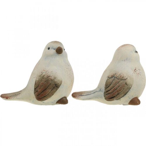 Floristik24 Keramische vogels, lente, decoratieve vogels wit, bruin H7/7.5cm 6st