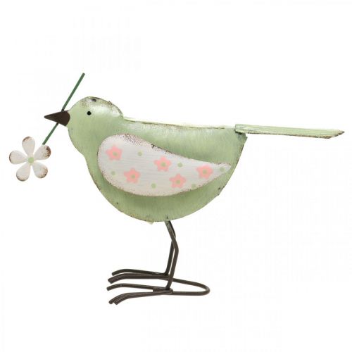 Floristik24 Decoratiefiguur vogel met bloem lentedecoratie vintage metaal 19,5cm