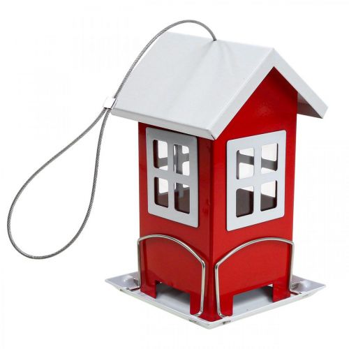 Artikel Vogelvoerbak Rood en wit metalen vogelvoerbak H19cm