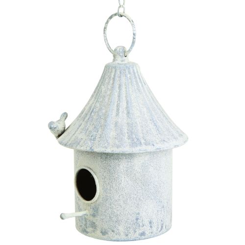 Artikel Vogelhuisje om op te hangen metaal in wit blauw Ø15cm H21cm