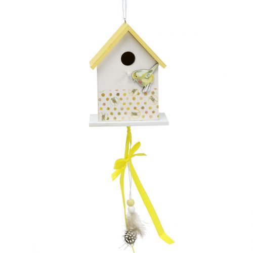 Floristik24 Decoratief vogelhuisje om geel-wit op te hangen 12cm