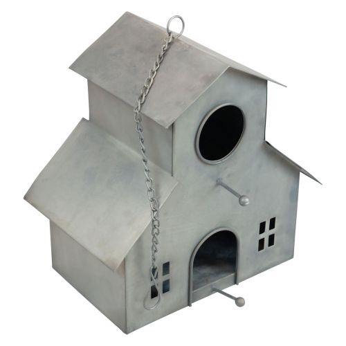 Artikel Vogelhuisje om op te hangen metaal grijs 2 verdiepingen 24x15x26cm