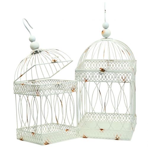 Floristik24 Vogelkooi vintage vierkant wit 21 / 17cm 2st