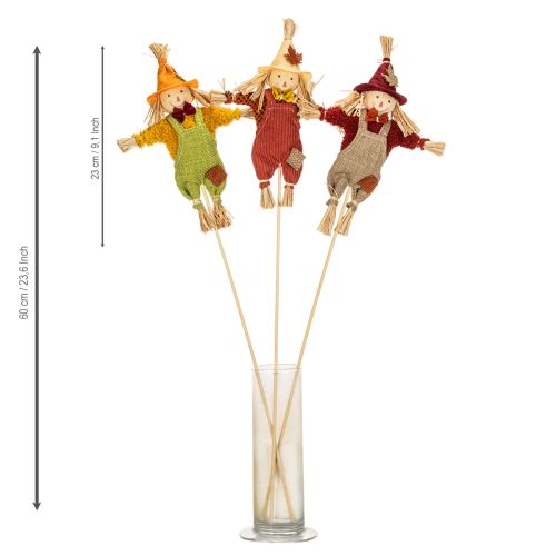 Decoratieve vogelverschrikkerfiguur op een stok voor knutselwerkjes en planten, 60 cm | Floristik24.nl